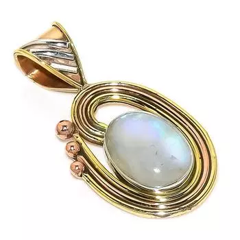 Natural Rainbow Moonstone Two Tone 925 Solid Sterling Silver Pendant 1.50 F8w15