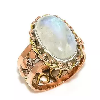 Natural Rainbow Moonstone Two Tone 925 Sterling Silver Jewelry Ring S.6.5 B4Z48