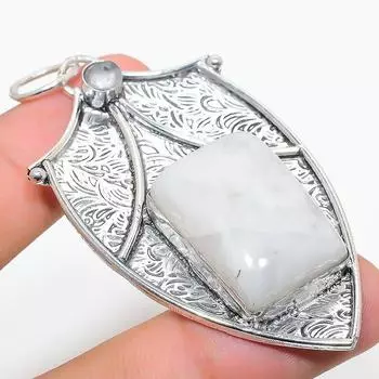 Natural Rainbow Moonstone, White Topaz 925 Sterling Silver Pendant 2.76 Z0Y84