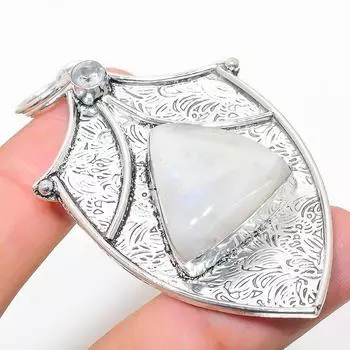Natural Rainbow Moonstone, White Topaz 925 Sterling Silver Pendant 2.76 p0r17