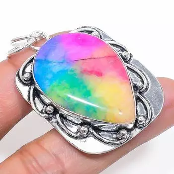 Подвеска из натурального радужного солнечного кварца из стерлингового серебра 925 пробы 2,09 дюйма v5U90