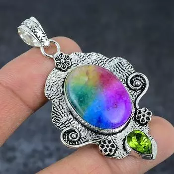 Natural Rainbow Solar Quartz 925 Sterling Silver Jewelry Pendant 2.56 C5Q67