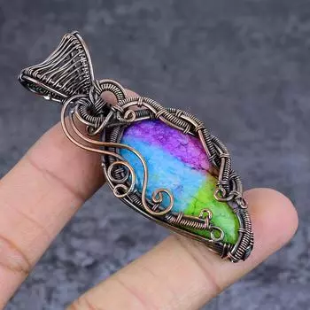 Natural Rainbow Solar Quartz Copper Wire Wrap Jewelry Pendant 2.84 h5H89