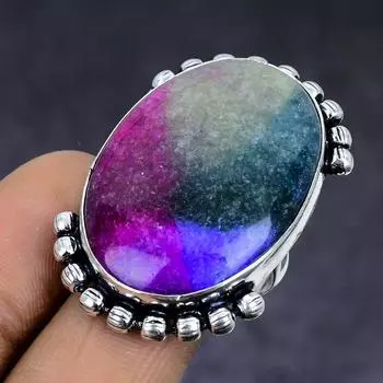Natural Rainbow Solar Quartz Gemstone 925 Sterling Silver Ring Size 9 f1E50