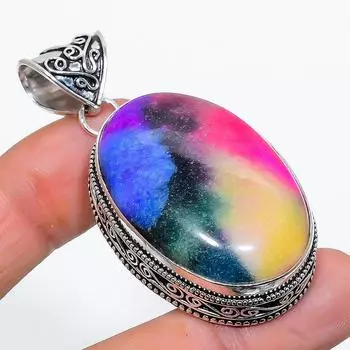 Natural Rainbow Solar Quartz Handmade 925 Sterling Silver Pendant 2.17 w6Q31