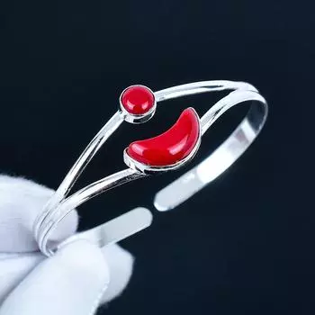 Natural Red Coral Gemstone Handmade Cuff Bangle 925 Sterling Silver Cuff Bangle, Red Coral Bracelet For Wife , Unisex Bangle, Women Gift 7 красный
