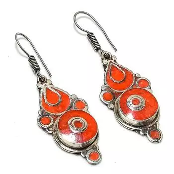 Natural Red Coral Gemstone Handmade Jewelry Earring 2.29 Z0A08