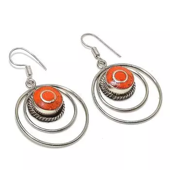 Natural Red Coral Gemstone Handmade Jewelry Earring 1.97 s3s36