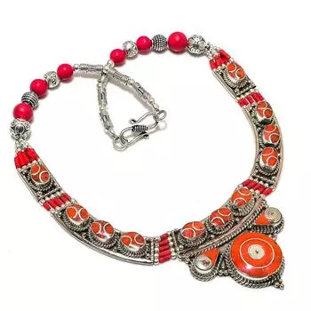 Natural Red Coral Gemstone Handmade Jewelry Necklace 18 G5G49