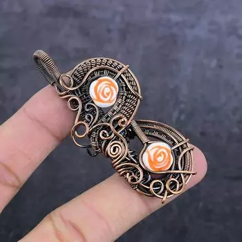 Natural Red Flower Gemstone Handmade Copper Wire Wrap Jewelry Pendant 2.96 t1R83