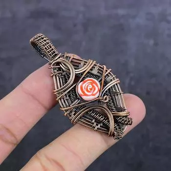 Natural Red Flower Gemstone Handmade Copper Wire Wrap Jewelry Pendant 2.56 P7F07
