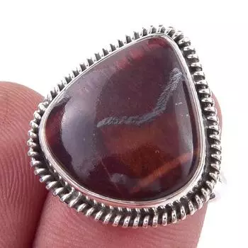 Natural Red Iron Tiger s Eye Gemstone Handmade 925 Sterling Silver Ring S.6 j3j08