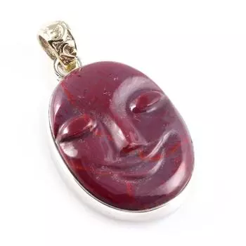 Natural Red Jasper Face Gemstone 925 Sterling Silver Two Tone Pendant 1.6 f2n52