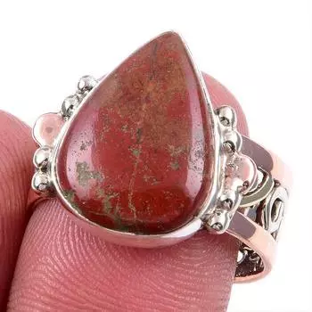 Natural Red Jasper Gemstone 925 Solid Silver Jewelry Two Tone Ring S.8.5US s2L29