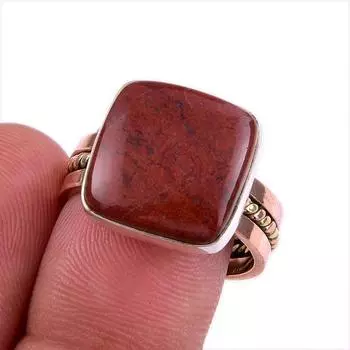 Natural Red Jasper Gemstone 925 Solid Sterling Silver Two Tone Ring S.8.5 c2w25
