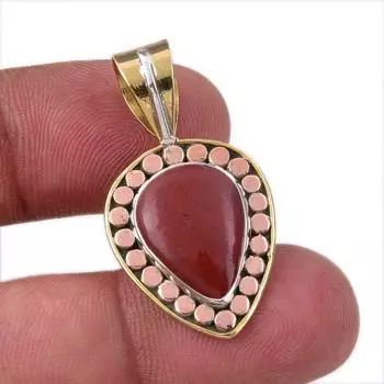 Natural Red Jasper Gemstone 925 Solid Sterling Silver TwoTone Pendant 1.50 h6I60