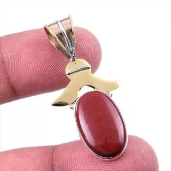 Natural Red Jasper Gemstone 925 Solid Sterling Silver TwoTone Pendant 1.50 s7v86