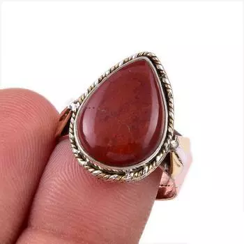 Natural Red Jasper Gemstone 925 Solid Sterling Silver Two Tone Ring Size 8 C2b68