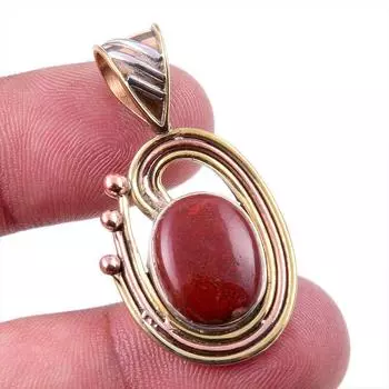 Natural Red Jasper Gemstone 925 Solid Sterling Silver TwoTone Pendant 1.50 d8u88
