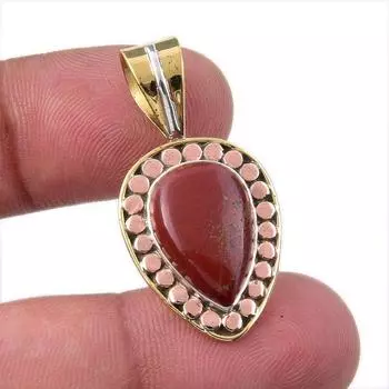 Natural Red Jasper Gemstone 925 Solid Sterling Silver TwoTone Pendant 1.25 U8R04