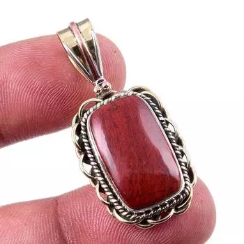 Natural Red Jasper Gemstone 925 Solid Sterling Silver TwoTone Pendant 1.50 v5T34