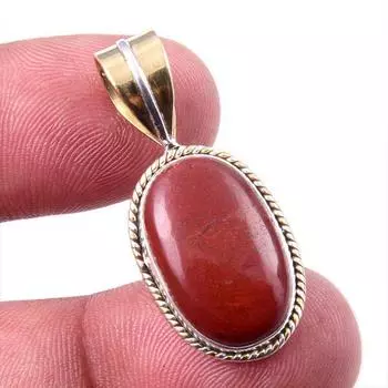 Natural Red Jasper Gemstone 925 Solid Sterling Silver TwoTone Pendant 1.25 r9u44
