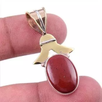 Natural Red Jasper Gemstone 925 Solid Sterling Silver TwoTone Pendant 1.50 d3n70