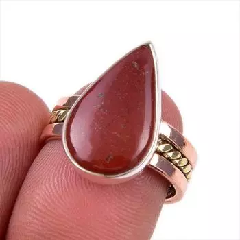 Natural Red Jasper Gemstone 925 Solid Sterling Silver Two Tone Ring Size 6 d5Z74
