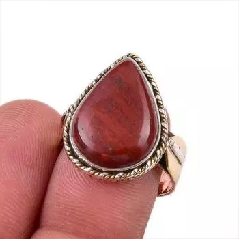 Natural Red Jasper Gemstone 925 Solid Sterling Silver Two Tone Ring Size 8 N3Y89