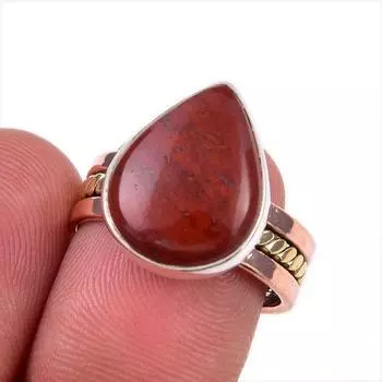 Natural Red Jasper Gemstone 925 Solid Sterling Silver Two Tone Ring Size 7 D9t83