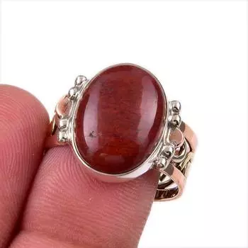 Natural Red Jasper Gemstone 925 Solid Sterling Silver Two Tone Ring Size 9 c0d78