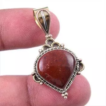 Natural Red Jasper Gemstone 925 Solid Sterling Silver TwoTone Pendant 1.50 a3z23