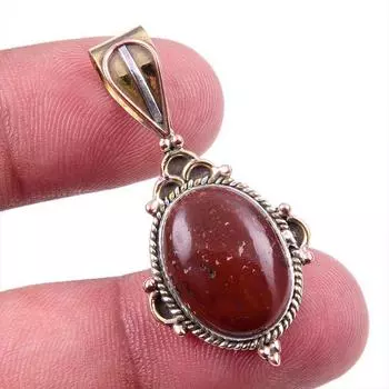 Natural Red Jasper Gemstone 925 Solid Sterling Silver TwoTone Pendant 1.50 r5H15