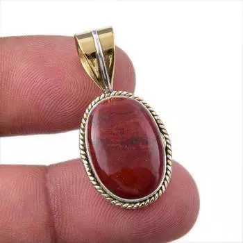 Natural Red Jasper Gemstone 925 Solid Sterling Silver TwoTone Pendant 1.25 j8u99