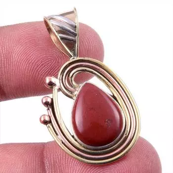 Natural Red Jasper Gemstone 925 Solid Sterling Silver TwoTone Pendant 1.50 i9H54