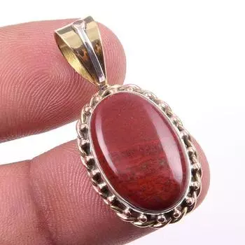 Natural Red Jasper Gemstone 925 Solid Sterling Silver TwoTone Pendant 1.50 a5g14