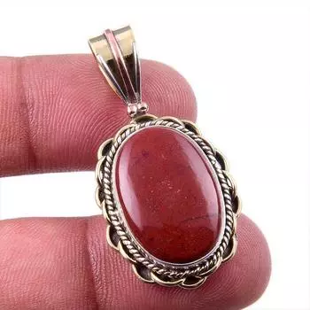Natural Red Jasper Gemstone 925 Solid Sterling Silver TwoTone Pendant 1.50 Q6R05