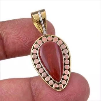 Natural Red Jasper Gemstone 925 Solid Sterling Silver TwoTone Pendant 1.50 B8F15