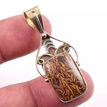 Natural Red Jasper Gemstone 925 Solid Sterling Silver TwoTone Pendant 1.75 s0C56