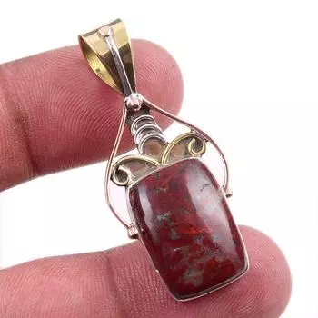 Natural Red Jasper Gemstone 925 Solid Sterling Silver TwoTone Pendant 1.50 R6j50