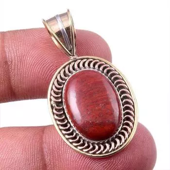 Natural Red Jasper Gemstone 925 Solid Sterling Silver TwoTone Pendant 1.50 Y9p39