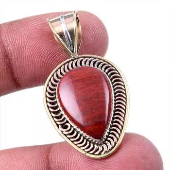 Natural Red Jasper Gemstone 925 Solid Sterling Silver TwoTone Pendant 1.50 J7b07