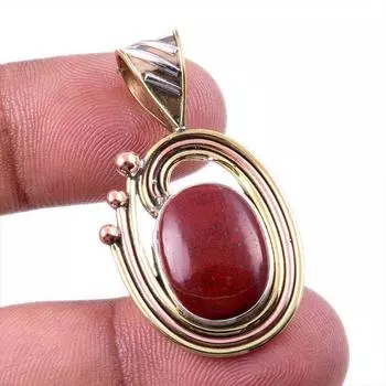 Natural Red Jasper Gemstone 925 Solid Sterling Silver TwoTone Pendant 1.50 F4s89