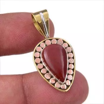 Natural Red Jasper Gemstone 925 Solid Sterling Silver TwoTone Pendant 1.50 F2J65