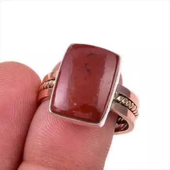 Natural Red Jasper Gemstone 925 Solid Sterling Silver Two Tone Ring Size 8 o8G29