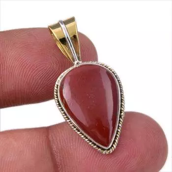 Natural Red Jasper Gemstone 925 Solid Sterling Silver TwoTone Pendant 1.50 u0g19