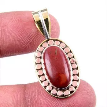 Natural Red Jasper Gemstone 925 Solid Sterling Silver Two Tone Pendant 1.5 c9l51