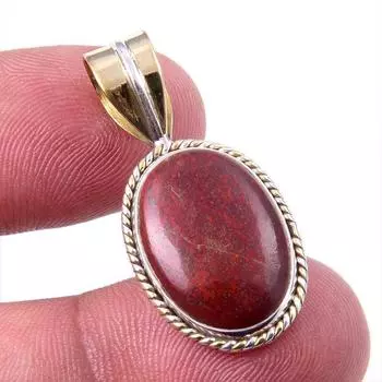 Natural Red Jasper Gemstone 925 Solid Sterling Silver TwoTone Pendant 1.25 A1q88