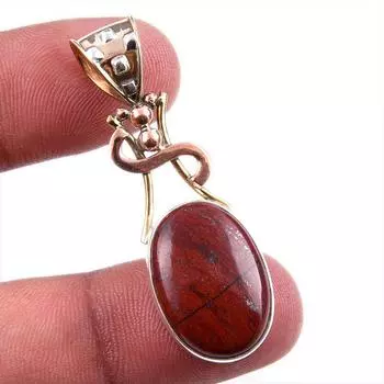 Natural Red Jasper Gemstone 925 Solid Sterling Silver TwoTone Pendant 1.75 e2n90