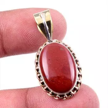 Natural Red Jasper Gemstone 925 Solid Sterling Silver TwoTone Pendant 1.25 d0Z78